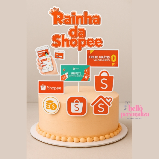 Topo de Bolo Rainha da Shopee - Topo para Bolo Tema Shopee - Festa ...