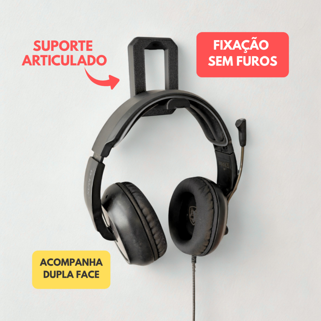 Suporte Articulado para Headset Dobrável, Fixação sem Furo Organize Seu Setup Gamer ou Home Office