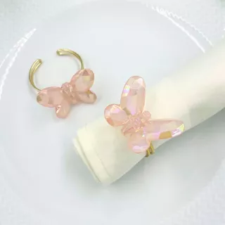 Kit com 06 ou 12 Anel de Guardanopo Borboleta Rosa Cristal