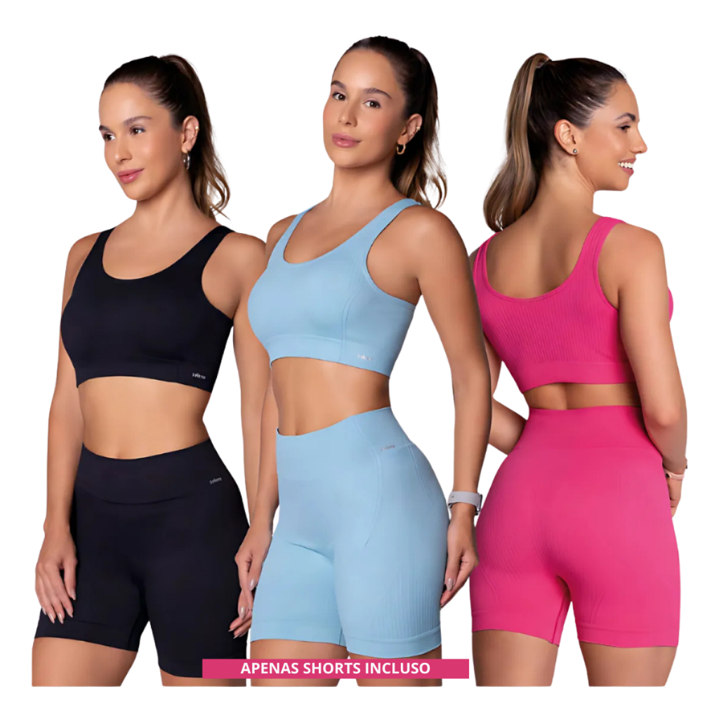 Shorts Selene Canelado Sem Costura Academia | Shopee Brasil