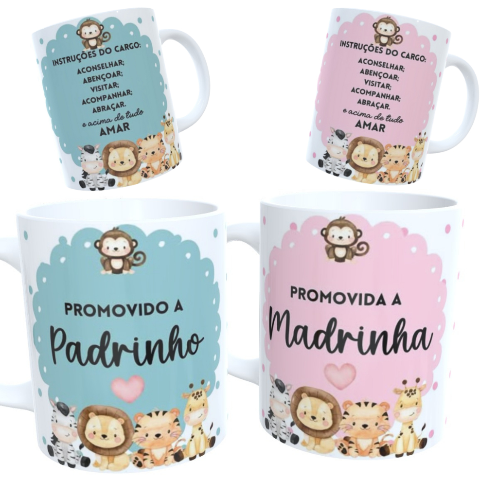 Kit 2 Canecas Ceramica Presente Promovido Madrinha Padrinho | Shopee Brasil
