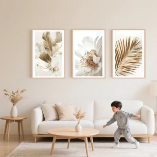 Kit 3 Quadros Decorativos Folhagem Natureza Tons Terrosos Decoração Parede Sala e Quarto Pronto Instalar​