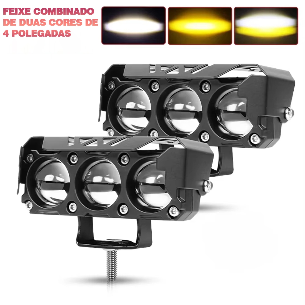 Par Farol De Milha Para Moto Luz Fria Branca Amarela +Estroboscópio LED ...