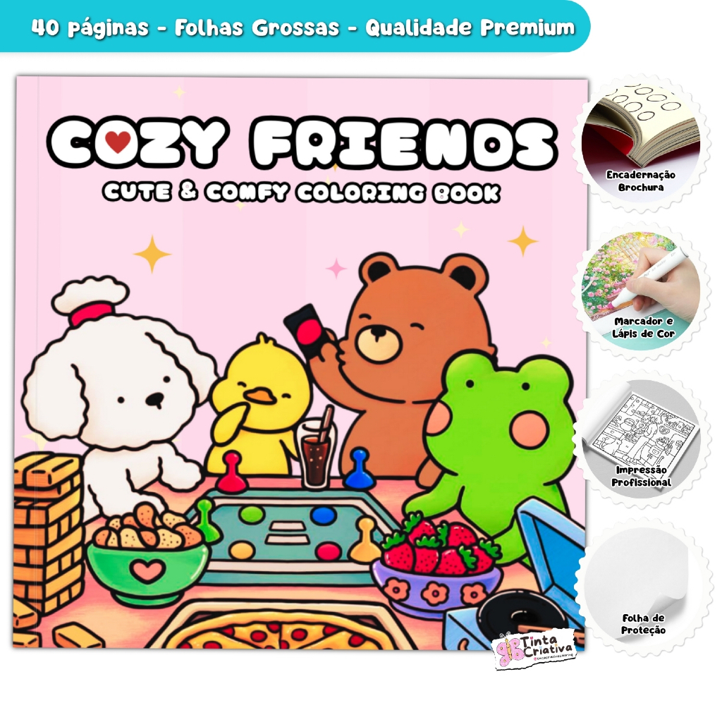 Livro de Colorir COZY FRIENDS - 40 páginas | Shopee Brasil