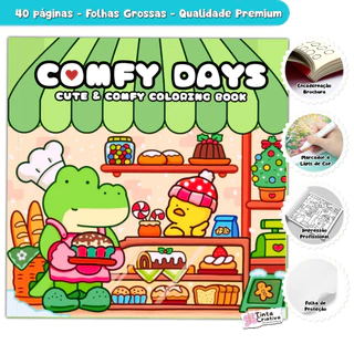 Livro de Colorir Comfy Days - 40 Páginas Grossas em Oferta na Shopee
