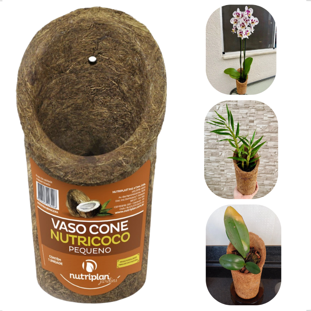 Vaso de pendurar Xaxim Fibra Coco Orquídeas Cone Sustentável