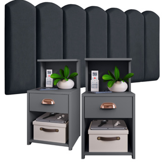 Conjunto de Cabeceiras em Módulos NÚVEM com 1 kit Mesa de Cabeceira CLÉO com 1 Gaveta e Prateleira - Cores