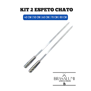 kit 2 espeto churrasco chato em alumínio (40cm a 80cm)