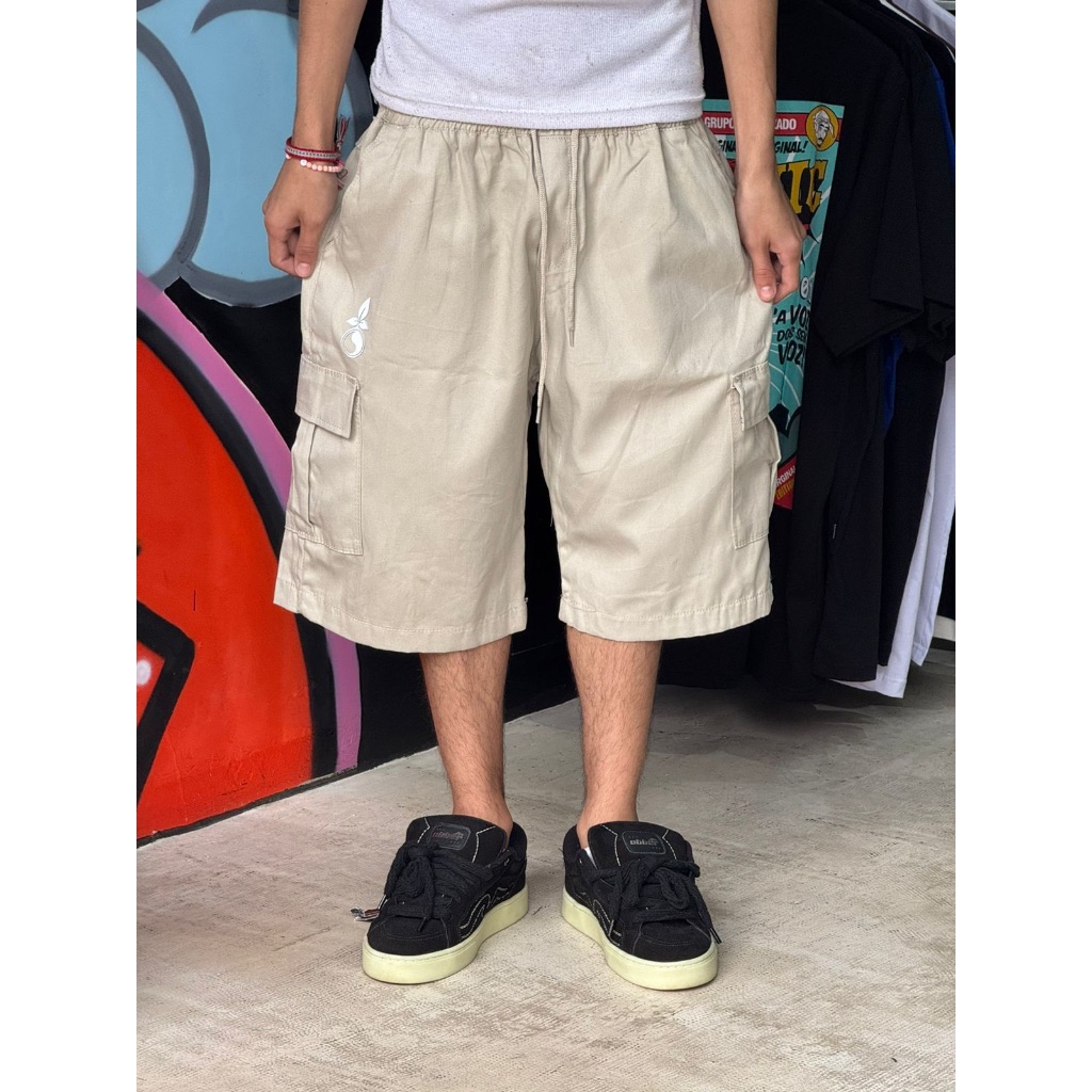 bermuda cargo sarja baggy bege larga skate balao hip hop jorts sow