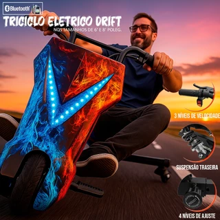 TRICICLO ELÉTRICO TRIKE DRIFT 8" Poleg. 250W 3 VELOCIDADES BLUETOOTH