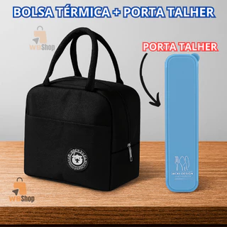 Kit Bolsa Térmica Para Marmita Lancheira Com Alça Viagem + Porta Talher Feminina Masculina