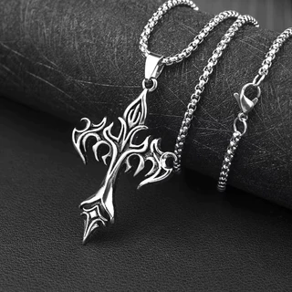 Colar Crucifixo Cruz Chama Gótico Cristão Unissex Masculino Feminino Aço Inoxidável Rock Alternativo
