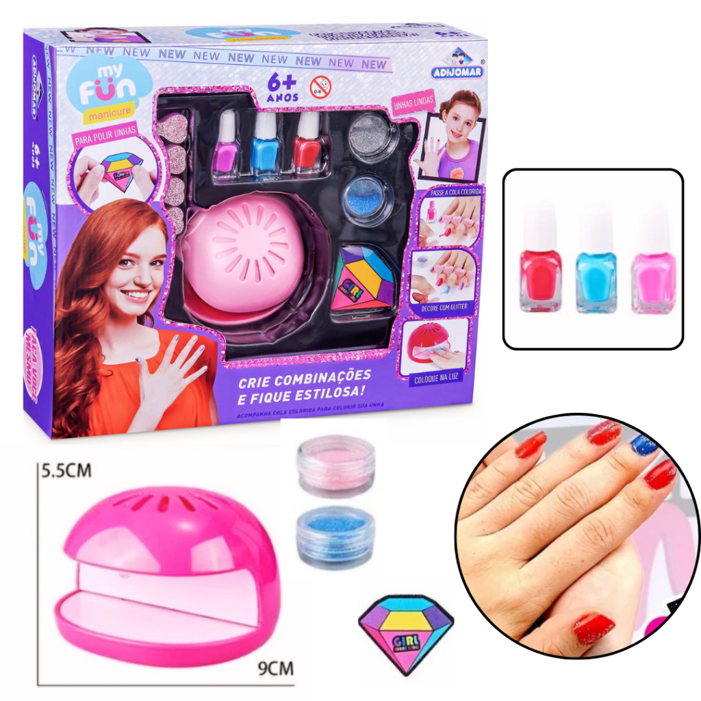Brinquedo Kit Manicure Faz Unha Com Cabine De Unhas e Esmalte Infantil ...