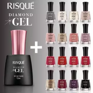 Kit 2 Esmalte Diamond Gel Risque Cor + Top Coat Fixador - Escolha Cor em Oferta na Shopee