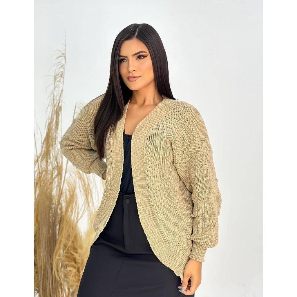 Casaco Cardigan Kimono de Tricot Manga Bufante Pipoca | Shopee Brasil