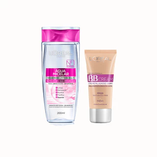 Kit Loreal Paris Água Micelar 5 em 1 - 200ml + Base BB Cream Cor Média FPS20 em Oferta na Shopee