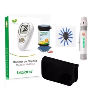 Kit Medidor de Glicose Bioland G425-3 + 25 Tiras + 25 Lancetas + Bolsa CAIXA em Oferta na Shopee