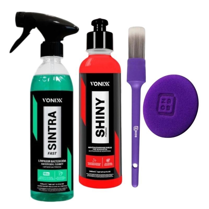 Vonixx Sintra Fast Limpador Bactericida - Shiny Revitalizador de Pneus 240 ml - Pincel + Aplicador
