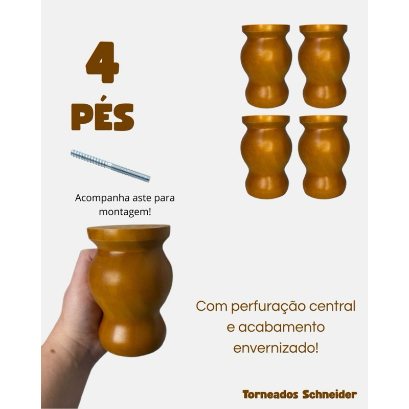pé madeira torneado e envernizado orion