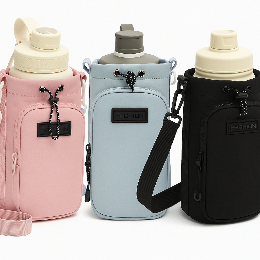 Bolsa Porta Garrafa com Alça Lateral e Zíper p/ Celular Escolar