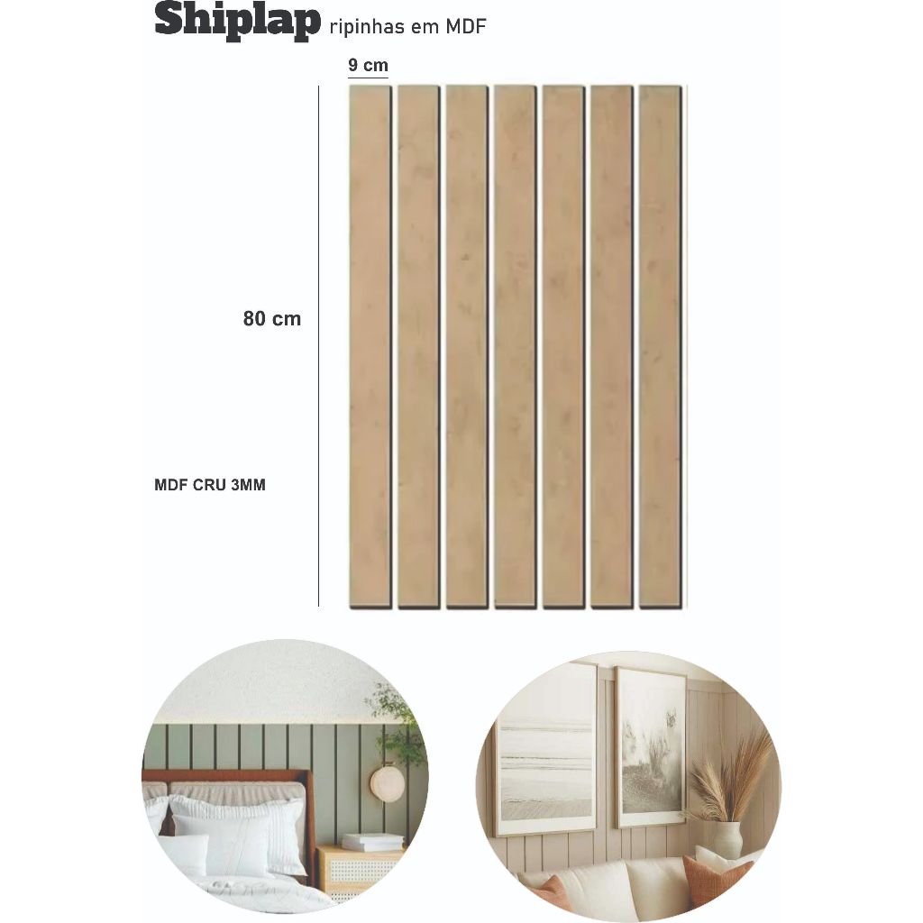 Kit 30 un Ripas Cruas 80x9 cm MDF Madeira Ripado Shiplap Painel ...