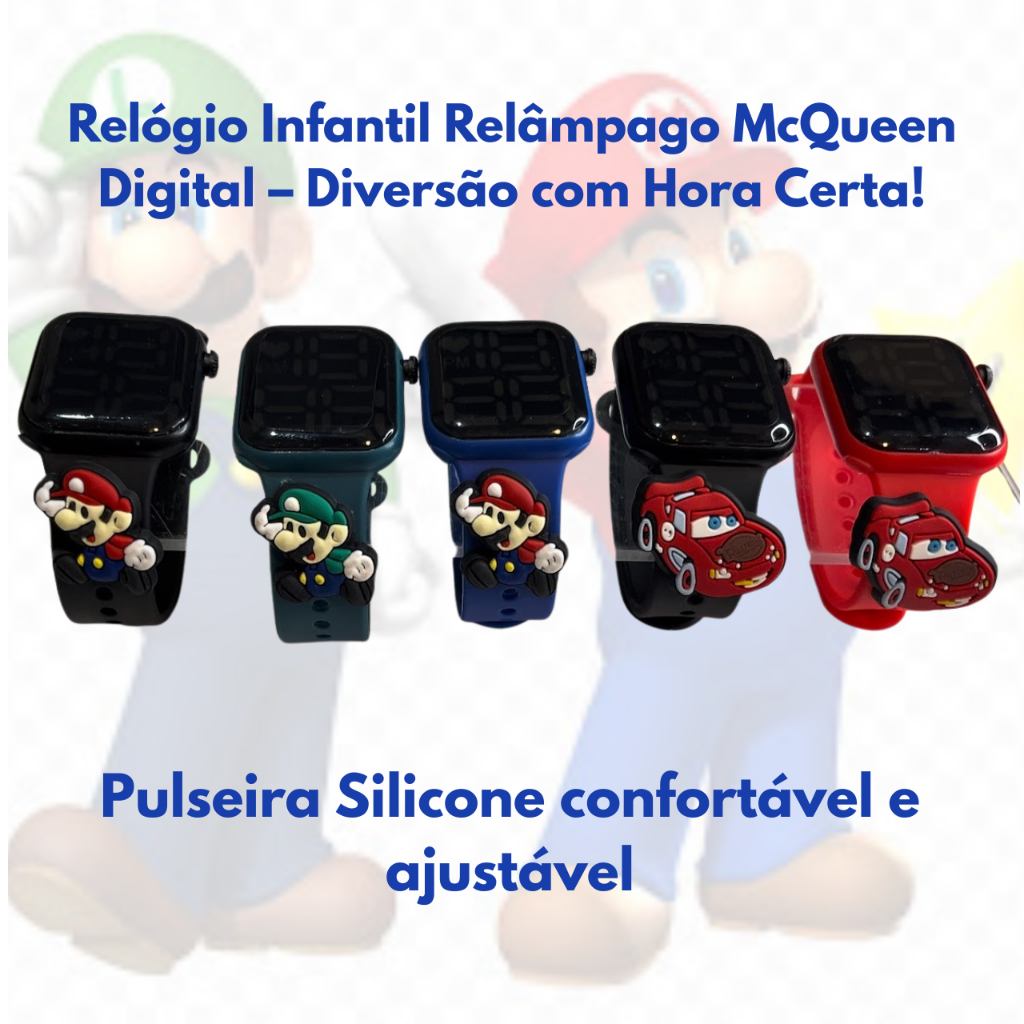 Relógio Infantil Digital Mario McQueen Menino LED Prova d'Água | Shopee ...