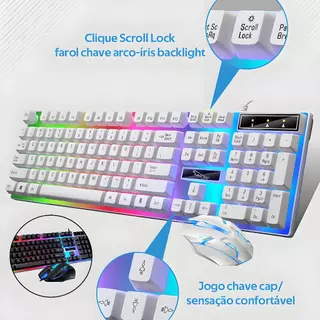 Kit Gamer Teclado Semi Mecânico RGB + Mouse 3200 DPI LED USB – PC e Notebook Jogos e Trabalho H8