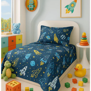 Kit Colcha Cobre Leito infantil Solteiro Bouti 1,60x2,40m Dupla Face 2 Peças C/ Viés