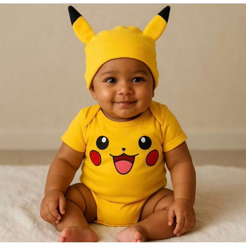 Body bebê pikachu + touca | Shopee Brasil
