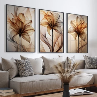 Quadro Decorativo Floral Contemporâneo Moldura 50x75 ou 60x90 Com Vidro ou Sem Vidro