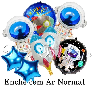 Kit 8 Balão Metalizado 2 Astronauta 2 Foguete 40cm PEQUENO + 2 Estrelas 22cm 2 REDONDO