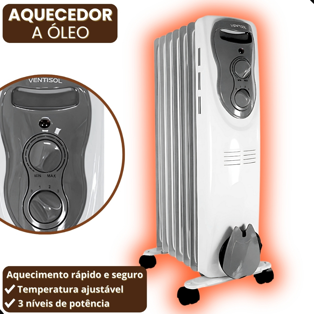 Aquecedor De Ambiente Portátil 1500w A Óleo Ventisol Silencioso Para ...