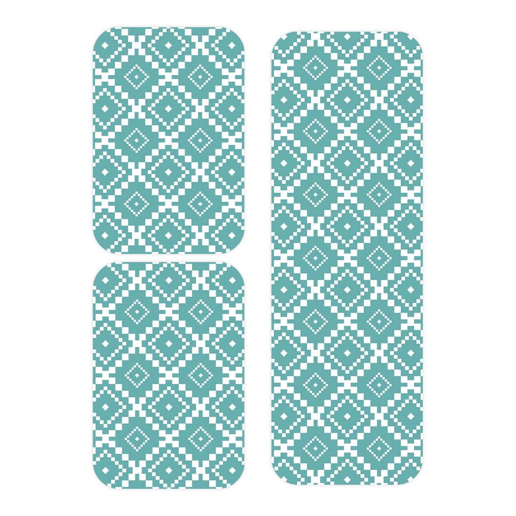 Kit Tapete Antiderrapante 3 Peças - Mosaico Azul Para Cozinha E Banheiro