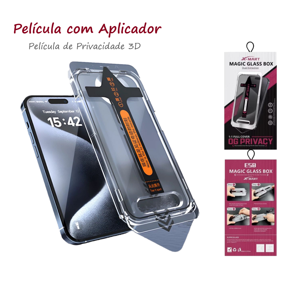 Película Privacidade com Instalador Aplicador Remoção Automática Iphone X XS 11 12 13 14 15 16 PRO Max