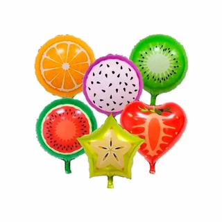 Kit 12 Balão Metalizado Fruta Melancia Morango Laranja Kiwi Carambola Pitaya 45cm Festa Tropical Frutas Mistas