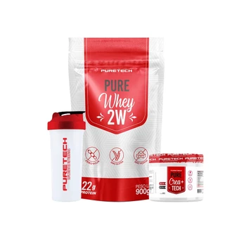 Kit 2x Whey Pure 2W 900g + 2x Pure Crea+Tech 96g + Coqueteleira 700ml - Puretech em Oferta na Shopee