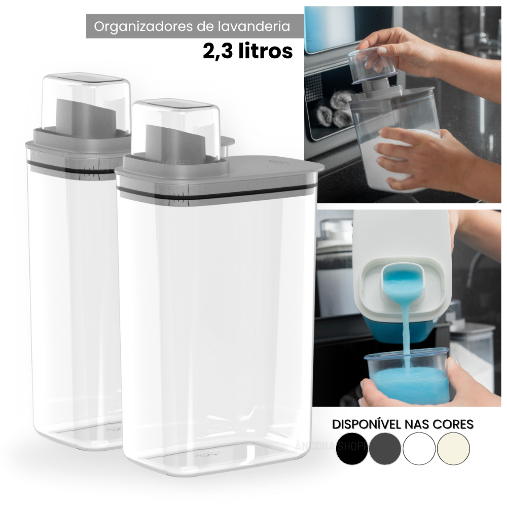 Kit Dispenser Organizador de Lavanderia 2,3L Acrílico Porta Amaciante ...