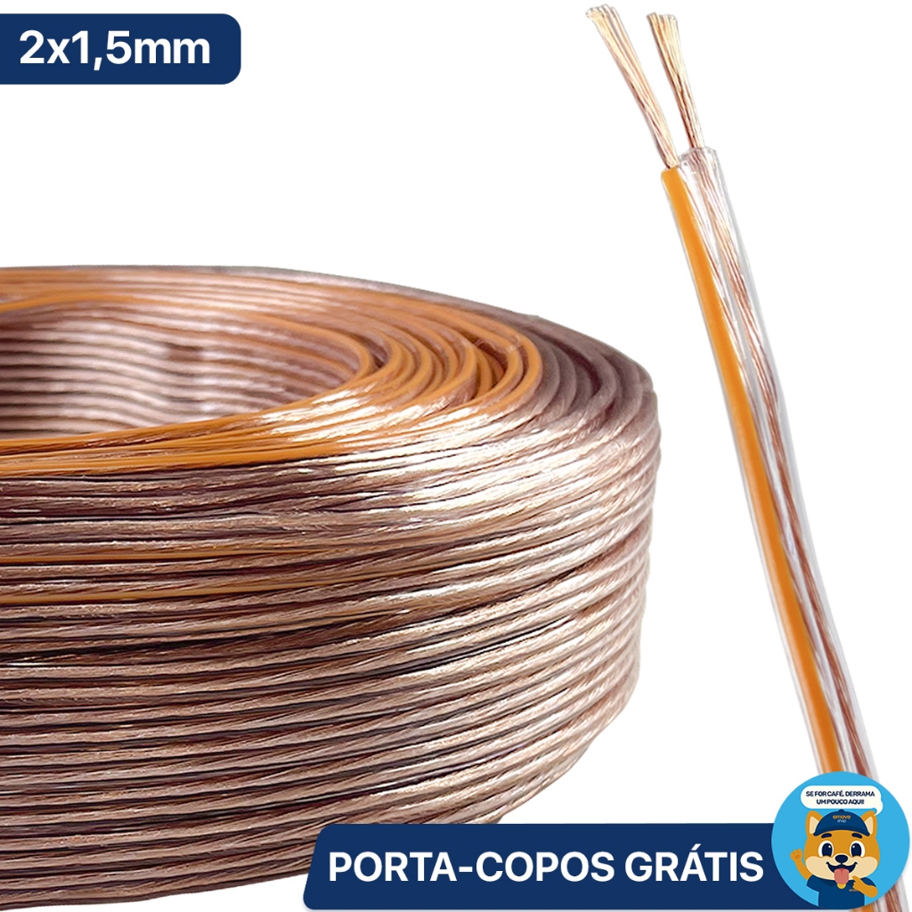 Fio Paralelo 2x1,5mm 100% Cobre 5 10 15 25 Metros CRK Technoise Cabo ...