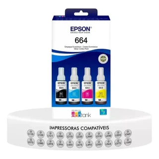 Kit 4 Tintas Epson 664 Para impressora L355 L365 L375 L395 L495 Originais