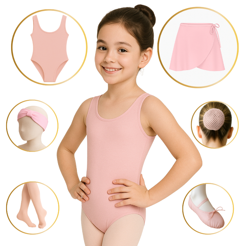 Kit Ballet Completo com 6 Peças ROSA (Tam 2 a 16) Regata, Transpassar ...