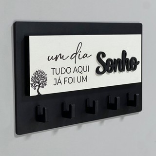 Porta Chaves Decorativo Para Parede 05 Ganchos Em MDF