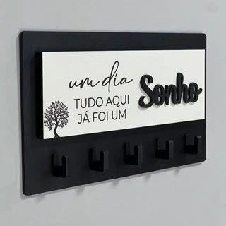 Porta Chaves Decorativo Para Parede 05 Ganchos Em MDF