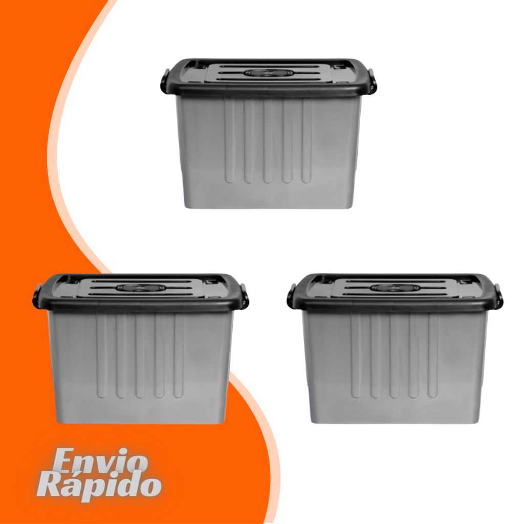 Kit 3 X Caixa Container Com Rodinhas 77 Litros Cesto Plástico ...