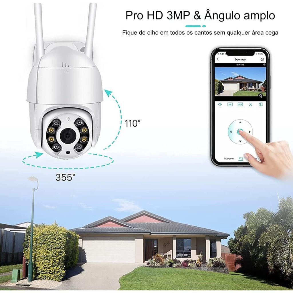 Câmera De Segurança Inteligente 2 Antenas Wifi Ip66 Visão Noturna