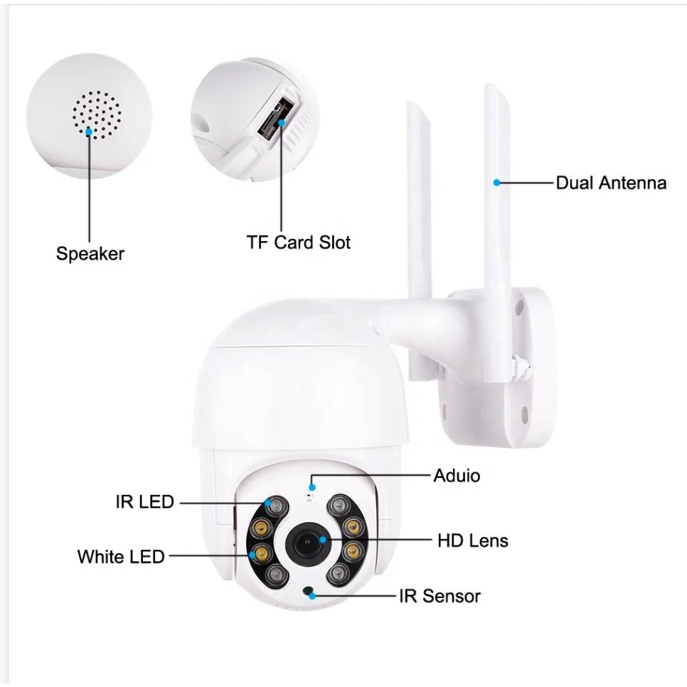 Câmera De Segurança Inteligente 2 Antenas Wifi Ip66 Visão Noturna