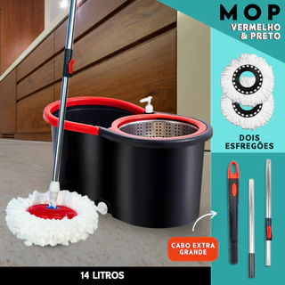 Mop Giratório C/ cabo de 140 cm + 2 Refis Balde Centrífuga Cesto Em Inox Com Rodinhas - SHEFA em Oferta na Shopee