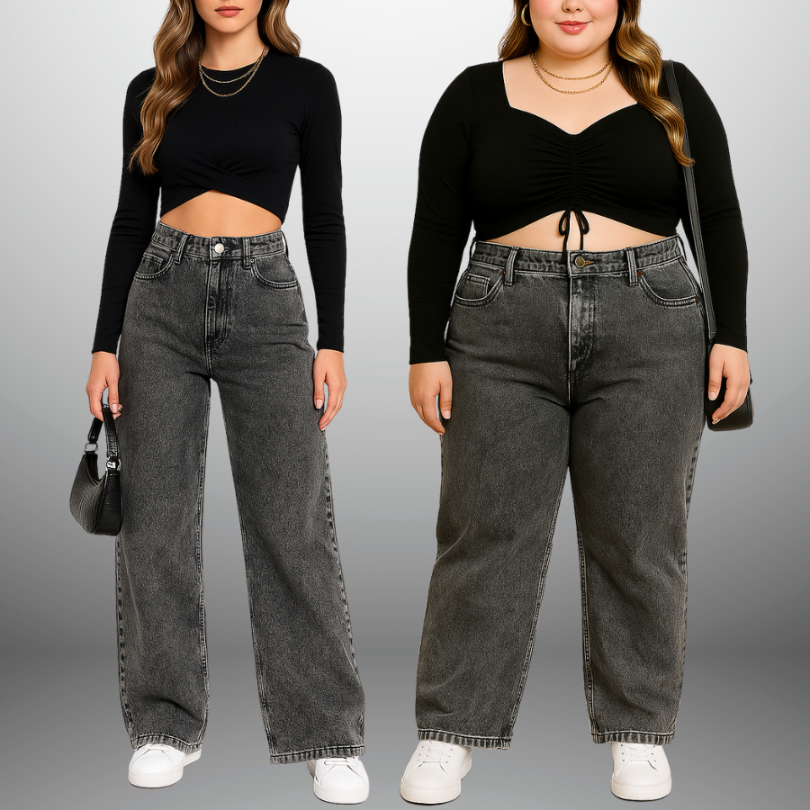 Calça Jeans Feminina Wide Leg Black Marmorizada Cintura Alta Stilo e Conforto