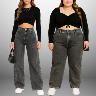 Calça Jeans Feminina Wide Leg Black Marmorizada Cintura Alta Stilo e Conforto
