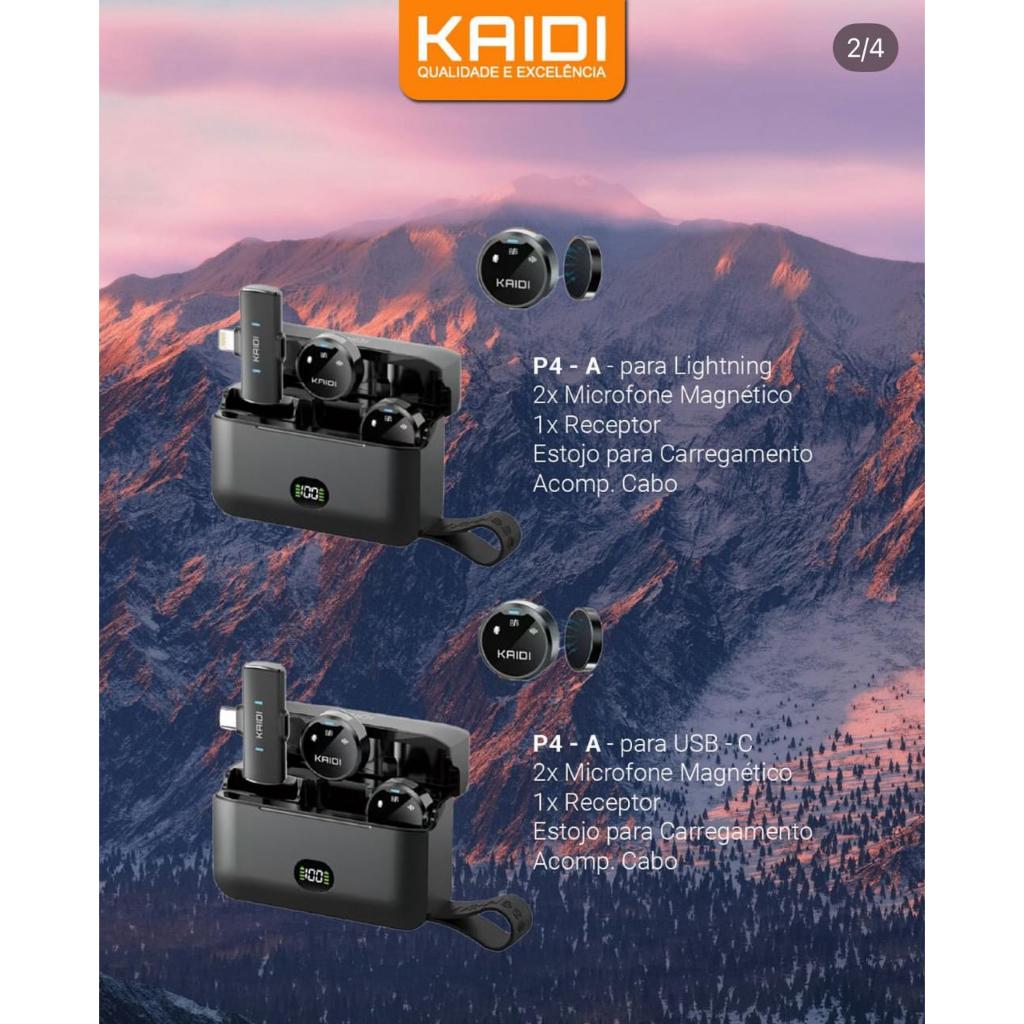 Microfone de Lapela Sem Fio Kaidi P4 Profissional Duplo Magnético