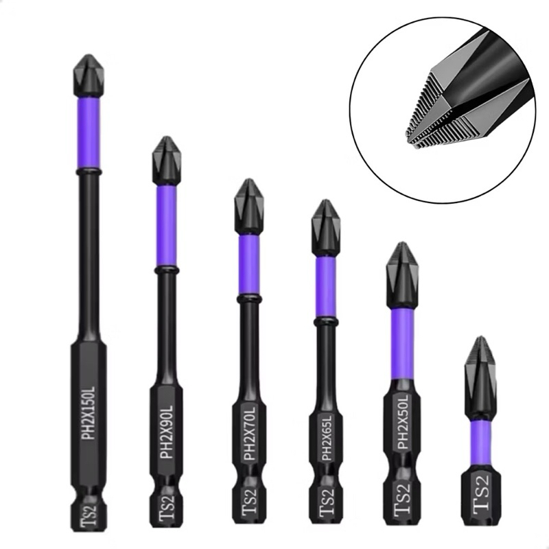 Bits Magnético Ponteira Philips Parafusadeira Ph2 Jogo 6 Pcs Imantado Antiderrapante Com Imã Sextavado
